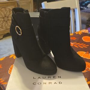 LC Lauren Conrad Black Suede Ankle Boots with Buckle
